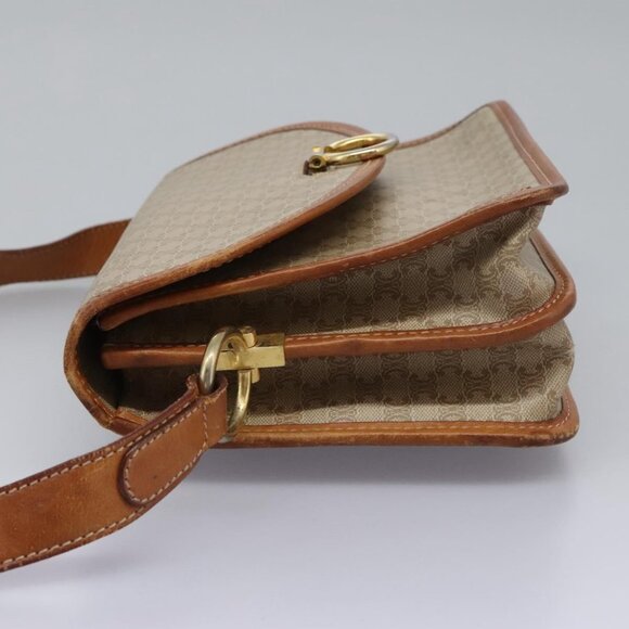 CELINE Macadam Canvas Shoulder Bag Beige Gold Auth - Picture 12 of 16